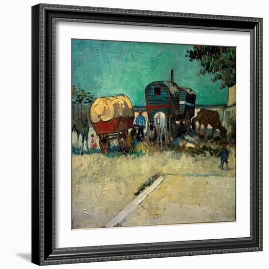 Trailers, Bohemian Encampment in the Vicinity of Arles (Oil on Canvas, 1888)-Vincent van Gogh-Framed Giclee Print