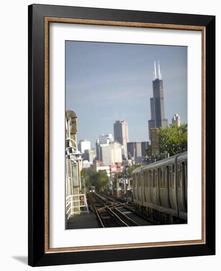 Train and City View from Wicker Park, Chicago, IL-Walter Bibikow-Framed Photographic Print