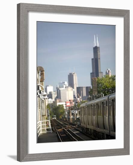 Train and City View from Wicker Park, Chicago, IL-Walter Bibikow-Framed Photographic Print