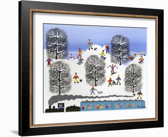 Train and Sleds in the Trees-Gordon Barker-Framed Giclee Print