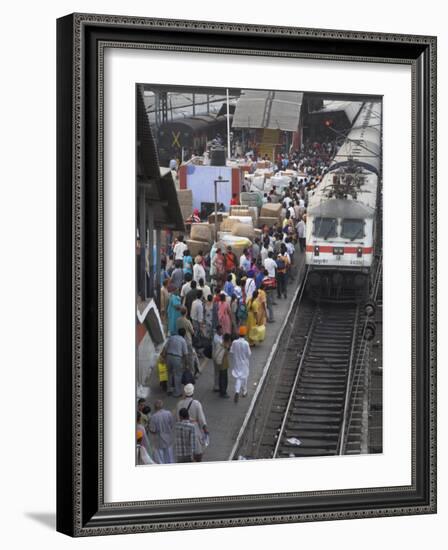 Train Ariving at Crowded Platform in New Delhi Train Station, Delhi, India-Eitan Simanor-Framed Photographic Print