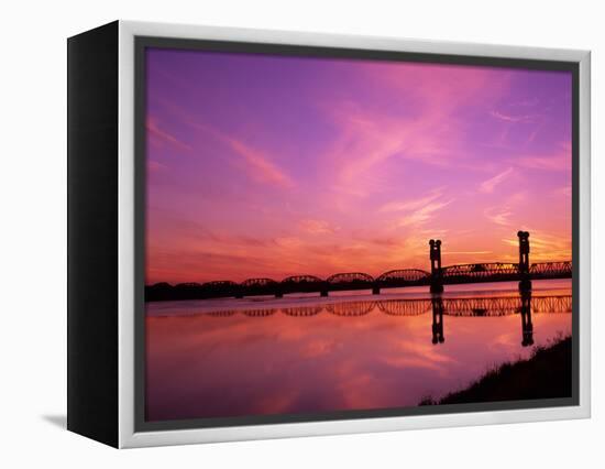 Train Bridge Over Columbia River at Sunrise, Pasco-Kennewick, Washington, USA-Jamie & Judy Wild-Framed Premier Image Canvas