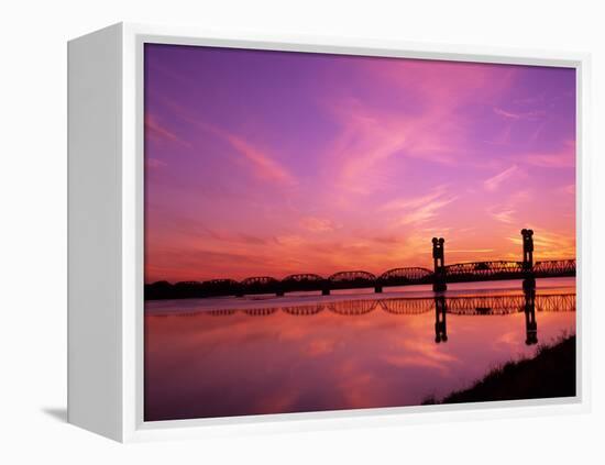 Train Bridge Over Columbia River at Sunrise, Pasco-Kennewick, Washington, USA-Jamie & Judy Wild-Framed Premier Image Canvas