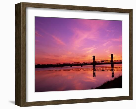 Train Bridge Over Columbia River at Sunrise, Pasco-Kennewick, Washington, USA-Jamie & Judy Wild-Framed Photographic Print