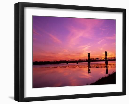 Train Bridge Over Columbia River at Sunrise, Pasco-Kennewick, Washington, USA-Jamie & Judy Wild-Framed Photographic Print