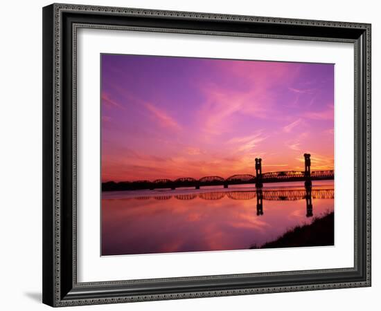 Train Bridge Over Columbia River at Sunrise, Pasco-Kennewick, Washington, USA-Jamie & Judy Wild-Framed Photographic Print