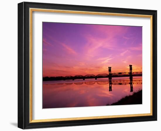 Train Bridge Over Columbia River at Sunrise, Pasco-Kennewick, Washington, USA-Jamie & Judy Wild-Framed Photographic Print