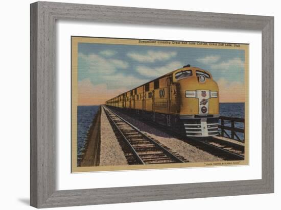 Train- Crossing Great Salt Lake, Ogden, Utah - Ogden, UT-Lantern Press-Framed Art Print