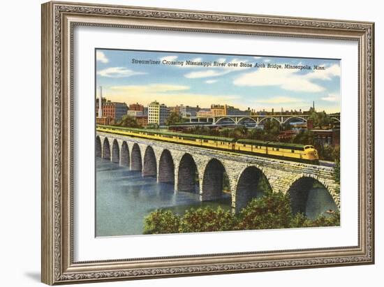 Train Crossing Stone Arch Bridge, Minneapolis, Minnesota-null-Framed Art Print