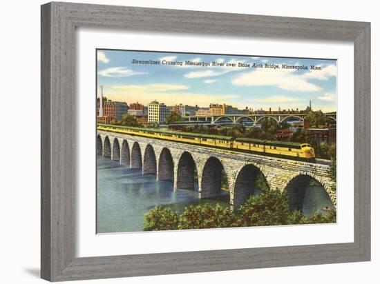 Train Crossing Stone Arch Bridge, Minneapolis, Minnesota-null-Framed Art Print