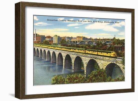 Train Crossing Stone Arch Bridge, Minneapolis, Minnesota-null-Framed Art Print