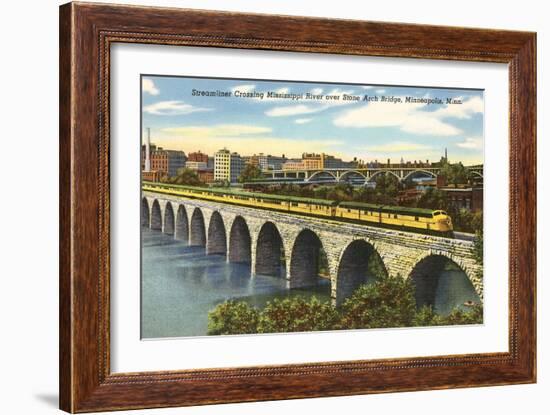 Train Crossing Stone Arch Bridge, Minneapolis, Minnesota-null-Framed Art Print