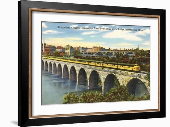 Train Crossing Stone Arch Bridge, Minneapolis, Minnesota-null-Framed Art Print