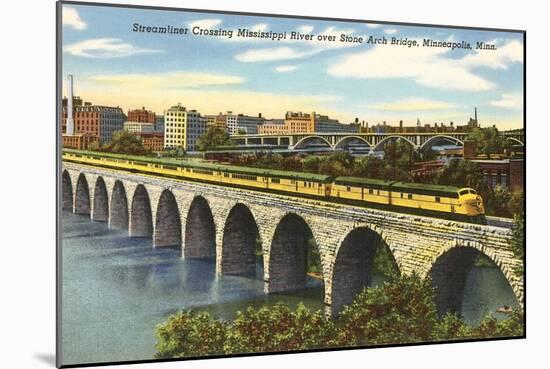 Train Crossing Stone Arch Bridge, Minneapolis, Minnesota-null-Mounted Art Print