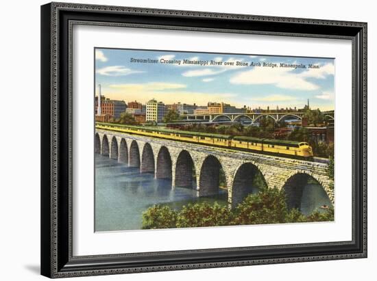 Train Crossing Stone Arch Bridge, Minneapolis, Minnesota-null-Framed Art Print