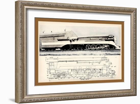 Train Drawing and Photo, c.1944-null-Framed Art Print