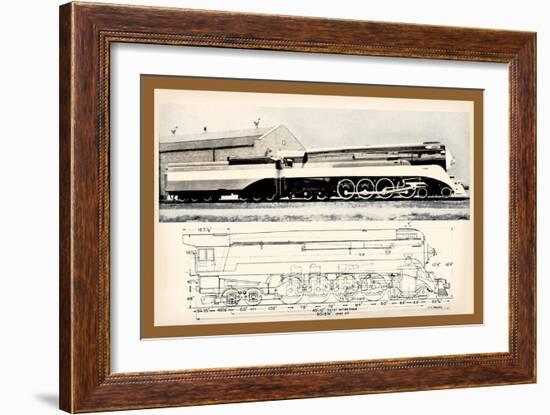 Train Drawing and Photo, c.1944-null-Framed Art Print