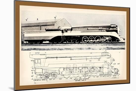 Train Drawing and Photo, c.1944-null-Mounted Art Print