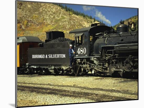 Train Driver and Engine of the Durango and Silverton Passenger Steam Train, Colorado, USA-Gavin Hellier-Mounted Photographic Print