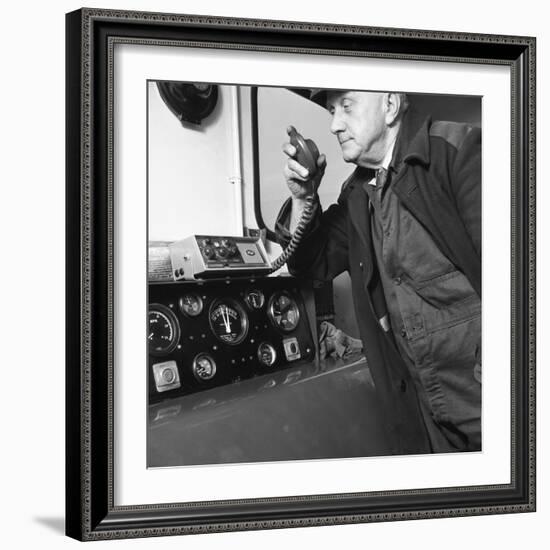 Train Driver on an Intercom, South Yorkshire, 1964-Michael Walters-Framed Photographic Print