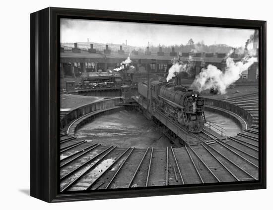 Train Engine on Turntable at Union Station roundhouse used to enable engines to enter-Alfred Eisenstaedt-Framed Premier Image Canvas