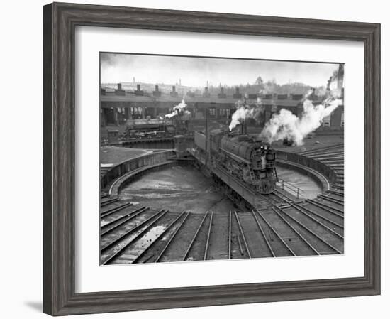 Train Engine on Turntable at Union Station roundhouse used to enable engines to enter-Alfred Eisenstaedt-Framed Photographic Print
