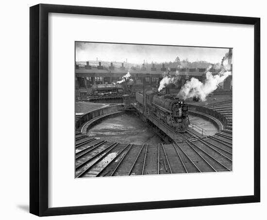 Train Engine on Turntable at Union Station roundhouse used to enable engines to enter-Alfred Eisenstaedt-Framed Photographic Print