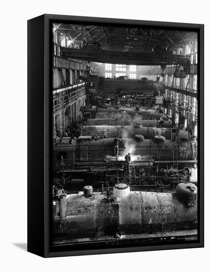 Train Engines from the New York Centrail Railroad Being Worked on in Repair Shop-Ralph Morse-Framed Premier Image Canvas