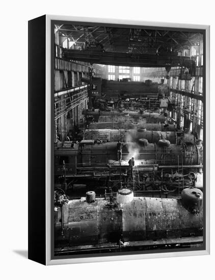 Train Engines from the New York Centrail Railroad Being Worked on in Repair Shop-Ralph Morse-Framed Premier Image Canvas