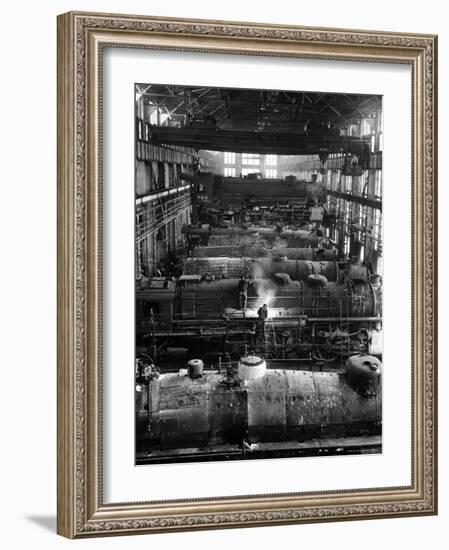 Train Engines from the New York Centrail Railroad Being Worked on in Repair Shop-Ralph Morse-Framed Photographic Print