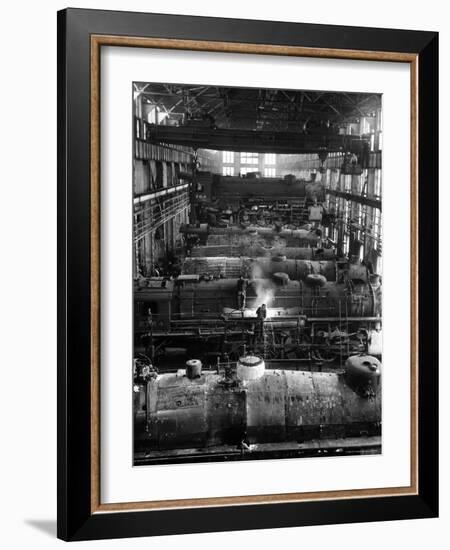 Train Engines from the New York Centrail Railroad Being Worked on in Repair Shop-Ralph Morse-Framed Photographic Print