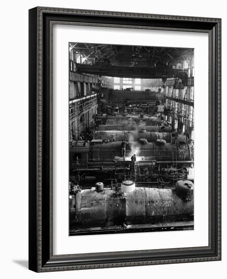 Train Engines from the New York Centrail Railroad Being Worked on in Repair Shop-Ralph Morse-Framed Photographic Print