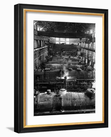 Train Engines from the New York Centrail Railroad Being Worked on in Repair Shop-Ralph Morse-Framed Photographic Print