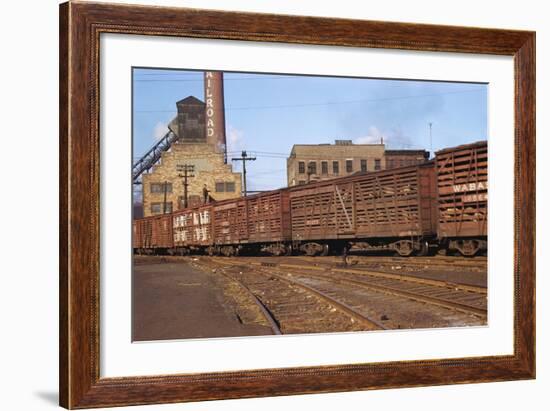 Train Freight Cars Entering Shipping Yard-null-Framed Photographic Print