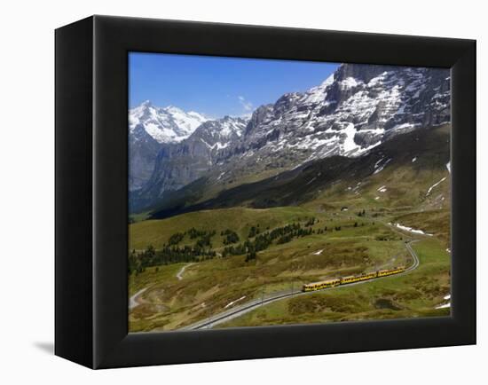 Train from Grindelwald on Route to Kleine Scheidegg, Bernese Oberland, Swiss Alps, Switzerland-Richardson Peter-Framed Premier Image Canvas