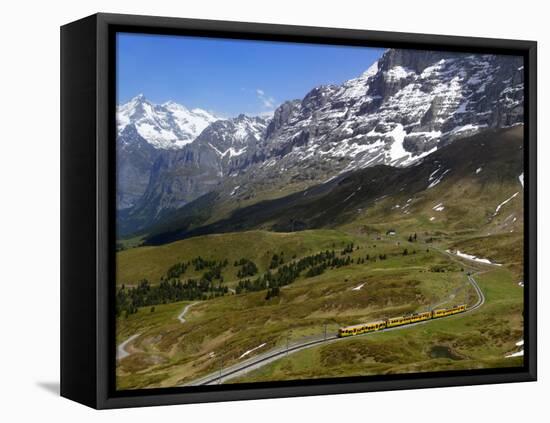 Train from Grindelwald on Route to Kleine Scheidegg, Bernese Oberland, Swiss Alps, Switzerland-Richardson Peter-Framed Premier Image Canvas