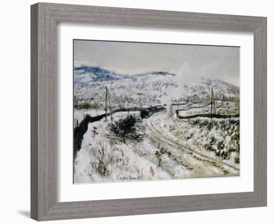 Train in the Snow at Argenteuil. Train dans la Neige a Argenteuil. 1875-Claude Monet-Framed Giclee Print