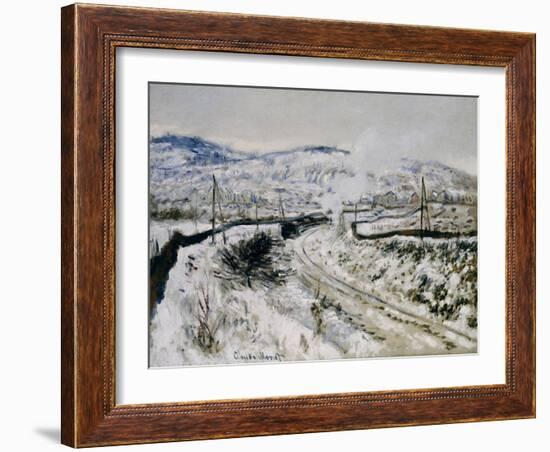 Train in the Snow at Argenteuil. Train dans la Neige a Argenteuil. 1875-Claude Monet-Framed Giclee Print