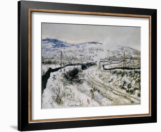 Train in the Snow at Argenteuil. Train dans la Neige a Argenteuil. 1875-Claude Monet-Framed Giclee Print