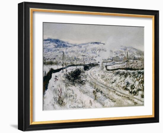 Train in the Snow at Argenteuil. Train dans la Neige a Argenteuil. 1875-Claude Monet-Framed Giclee Print