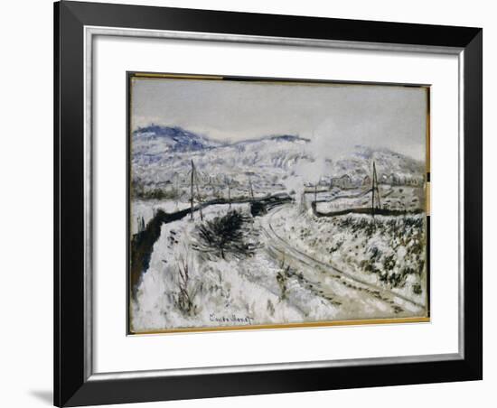 Train in the Snow at Argenteuil-Claude Monet-Framed Giclee Print
