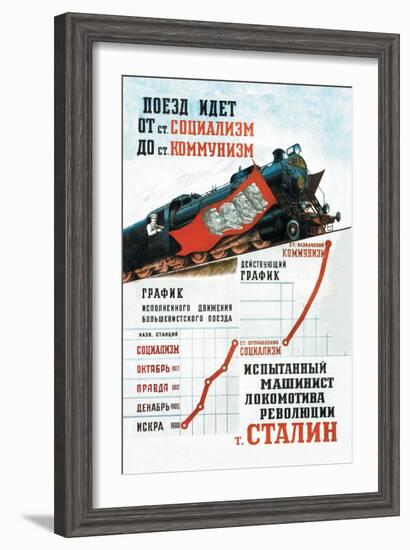 Train is Moving from the Socialist Station-Pavel Sokolov-skalya-Framed Art Print