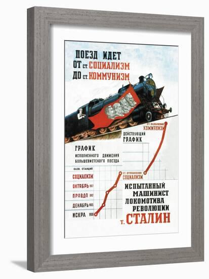 Train is Moving from the Socialist Station-Pavel Sokolov-skalya-Framed Art Print