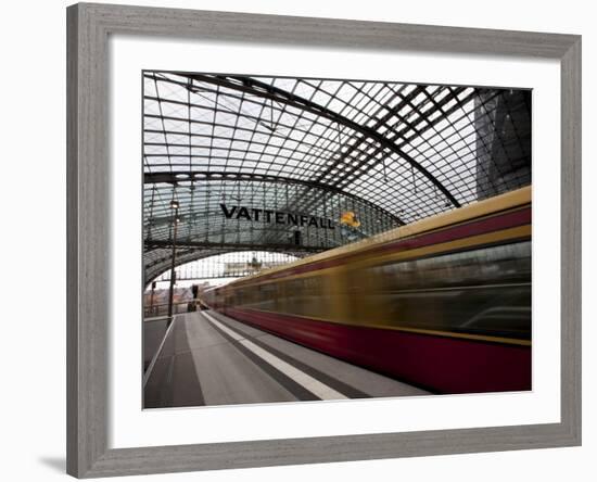 Train Leaving Berlin Hauptbahnhof, the Main Railway Station in Berlin, Germany, Europe-Carlo Morucchio-Framed Photographic Print