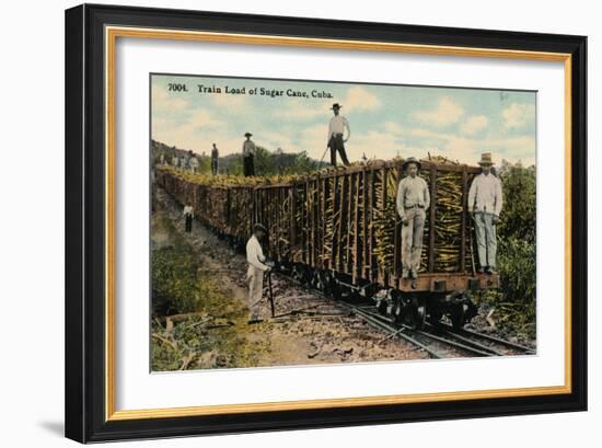 Train Load of Sugar Cane Leaving the Field, Cuba, 1915-null-Framed Giclee Print