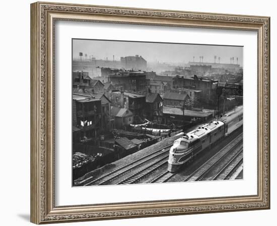 Train Moving Past Trackside Tenement Slums of Chicago-Gordon Coster-Framed Photographic Print