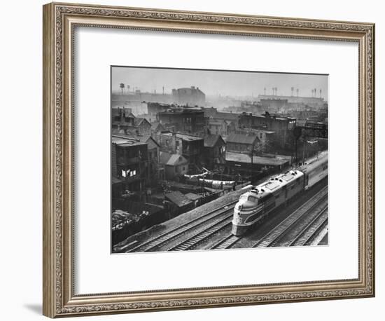 Train Moving Past Trackside Tenement Slums of Chicago-Gordon Coster-Framed Photographic Print