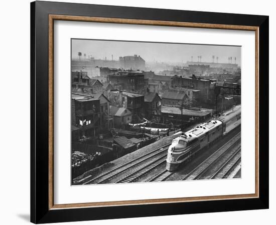 Train Moving Past Trackside Tenement Slums of Chicago-Gordon Coster-Framed Photographic Print