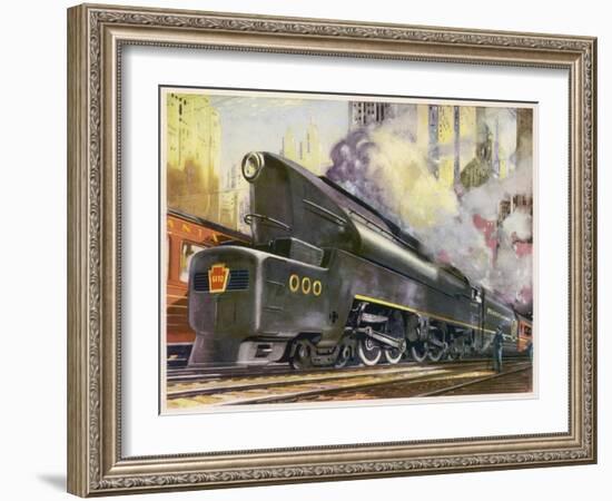 Train of the Pennsylvania Railroad is Hauled by Their Class T-1 Passenger Locomotive-null-Framed Premium Photographic Print