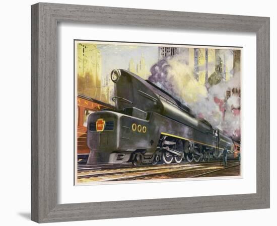 Train of the Pennsylvania Railroad is Hauled by Their Class T-1 Passenger Locomotive-null-Framed Premium Photographic Print